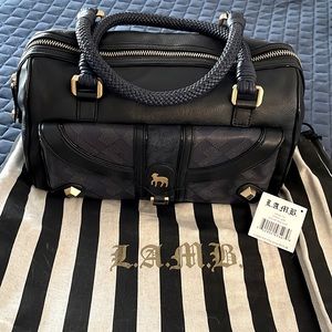 Gorgeous, Pristine L.A.M.B. Black Navy Large Leather Satchel Bag